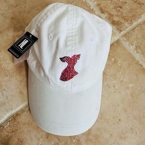 NWT Kate Lord White Golf Hat Red Bling Embellished Red Mermaid Fish Beaded Tail